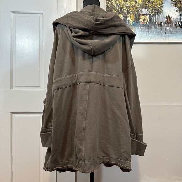 Free People Womens sz Large Brentwood Hooded Cardigan Jacket Olive Green Cotton - Picture 10 of 14